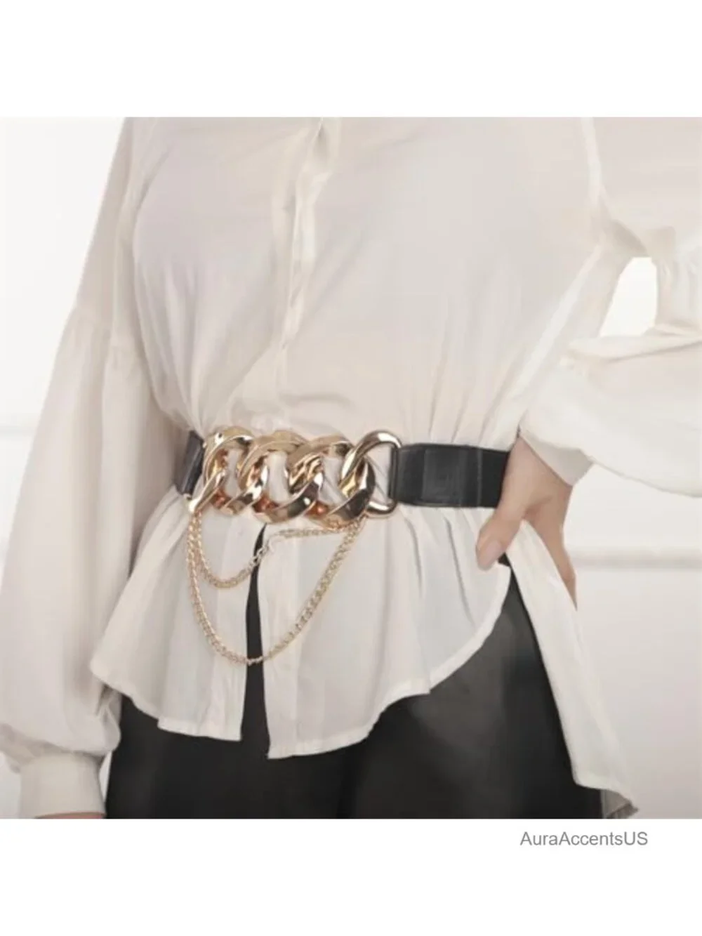 Punk Chunky Metal Elastic Waist Belt Stretch Decorative Waist Band